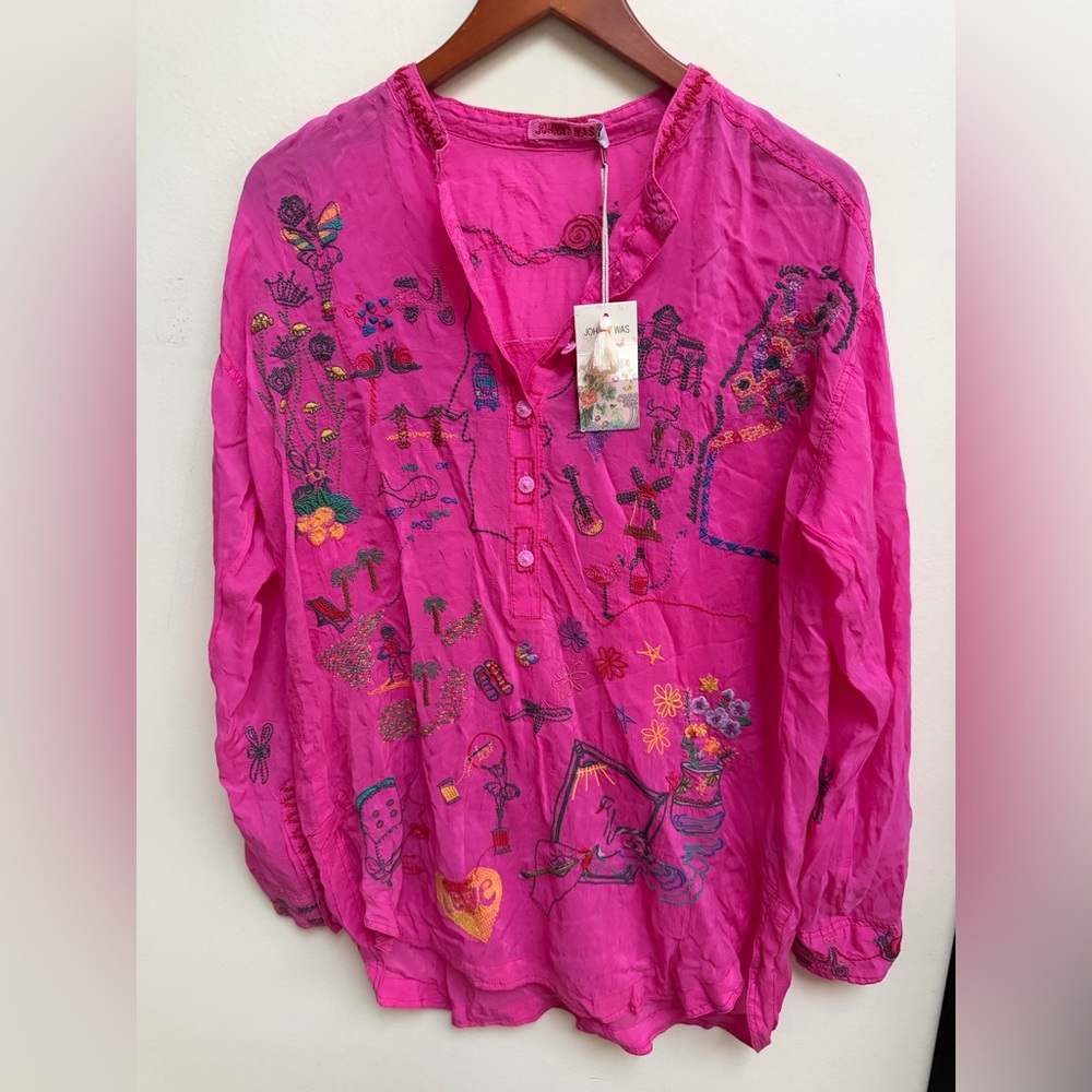 NWT Johnny Was Zendonia Embroidered Blouse Top Shirt Storrytelling